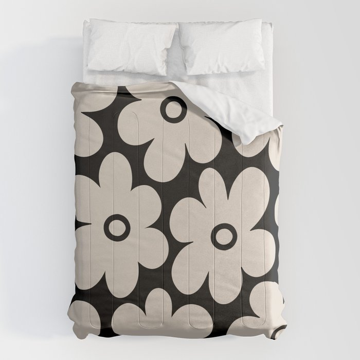 Retro Flowers Black and Linen White Comforter Gallery Image 6
