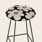 Retro Flowers Black and Linen White Stool Gallery Image 2