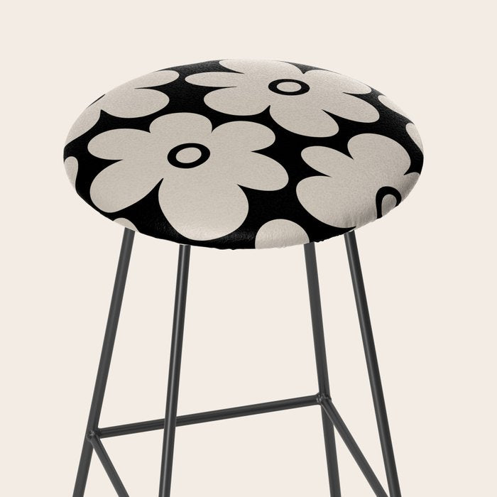 Retro Flowers Black and Linen White Stool Gallery Image 2