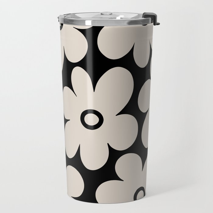 Retro Flowers Black and Linen White Travel Mug Gallery Image 2