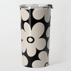 Retro Flowers Black and Linen White Travel Mug Gallery Image 2