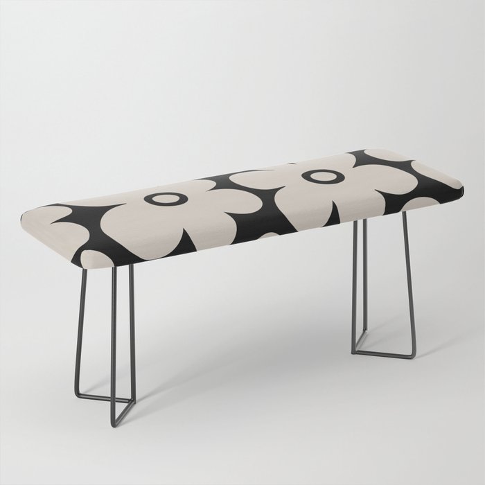Retro Flowers Black and Linen White Bench Gallery Image 1