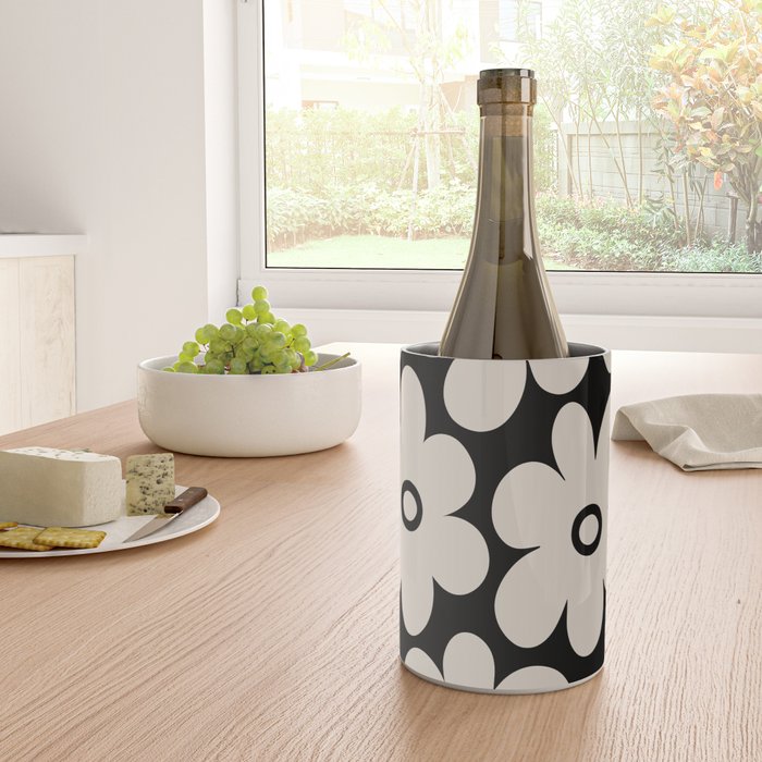 Retro Flowers Black and Linen White Wine Chiller Gallery Image 4