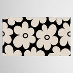 Retro Flowers Black and Linen White Tablecloth Gallery Image 2