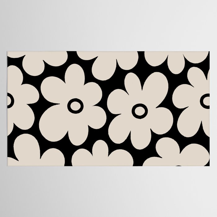 Retro Flowers Black and Linen White Tablecloth Gallery Image 2