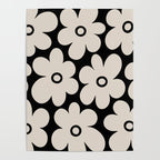 Retro Flowers Black and Linen White Poster Gallery Image 4