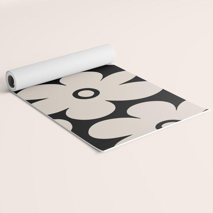 Retro Flowers Black and Linen White Yoga Mat Gallery Image 2