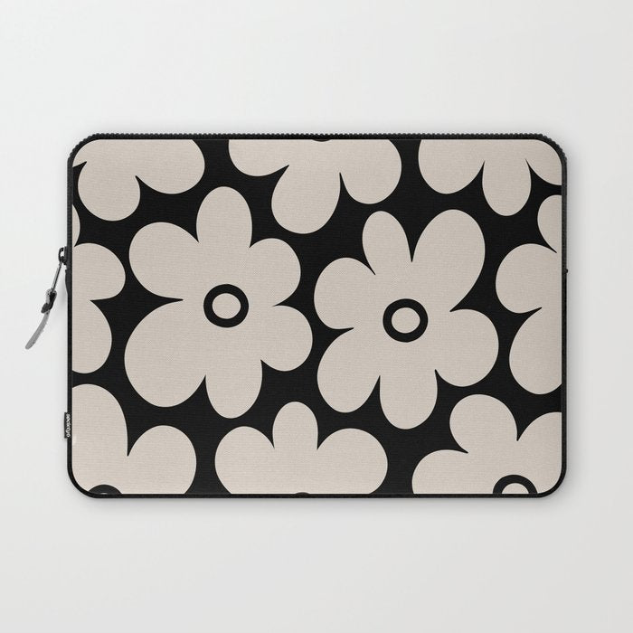 Retro Flowers Black and Linen White Laptop Sleeve Gallery Image 1