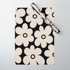 Retro Flowers Black and Linen White Wrapping Paper Gallery Image 1