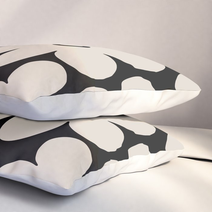 Retro Flowers Black and Linen White Pillow Sham Gallery Image 3