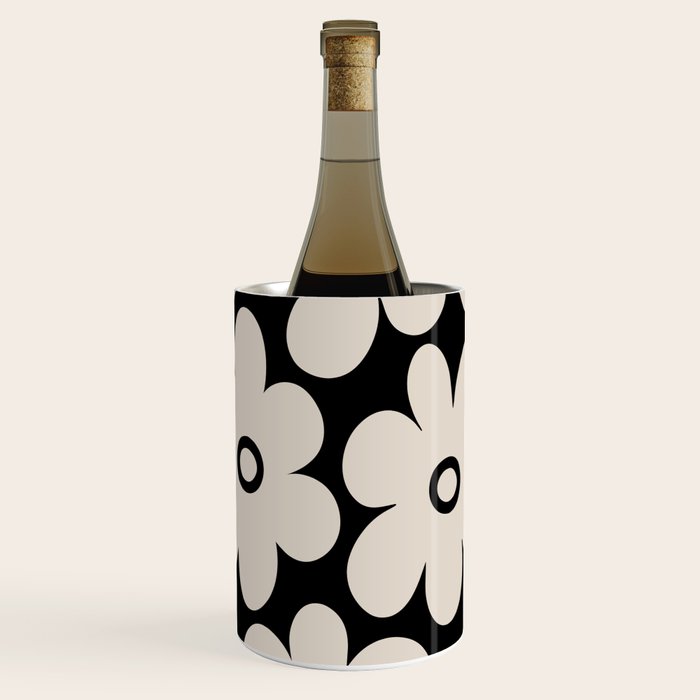 Retro Flowers Black and Linen White Wine Chiller Gallery Image 1