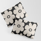 Retro Flowers Black and Linen White Pillow Sham Gallery Image 3