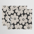Retro Flowers Black and Linen White Placemat Gallery Image 1