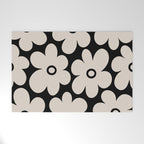 Retro Flowers Black and Linen White Welcome Mat Gallery Image 1