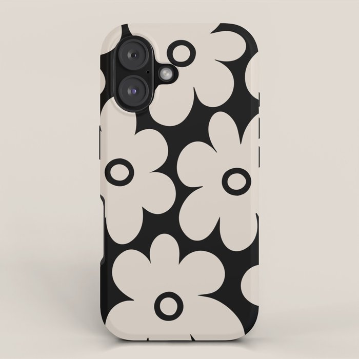 Retro Flowers Black and Linen White iPhone Case Gallery Image 1