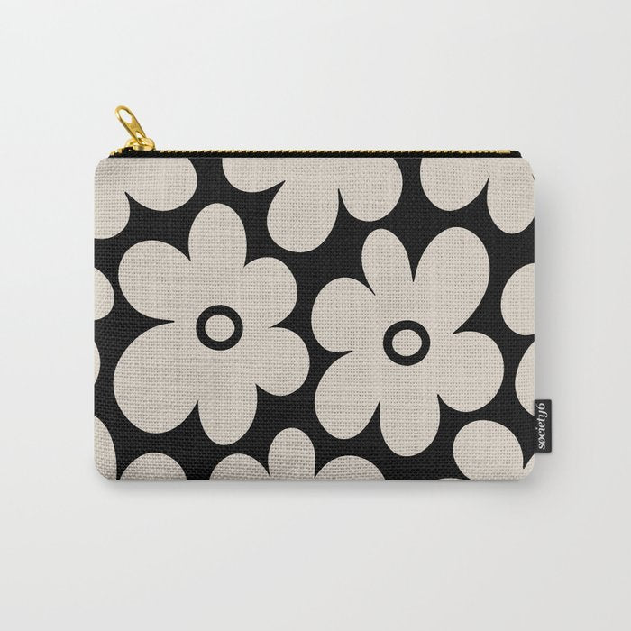 Retro Flowers Black and Linen White Carry All Pouch Gallery Image 1