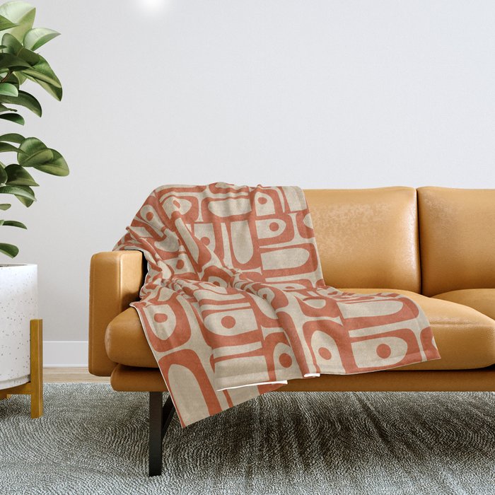 Mid Century Modern Piquet Abstract Multi Pattern Mid Mod Burnt Orange and Beige Throw Blanket Gallery Image 1