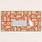 Mid Century Modern Piquet Abstract Multi Pattern Mid Mod Burnt Orange and Beige Desk Mat Gallery Image 1