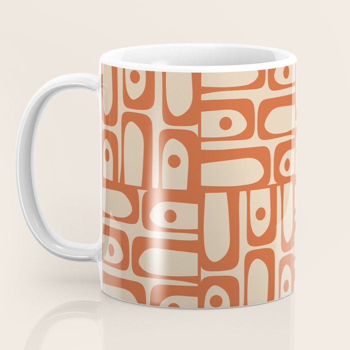 Mid Century Modern Piquet Abstract Multi Pattern Mid Mod Burnt Orange and Beige Coffee Mug Gallery Image 3