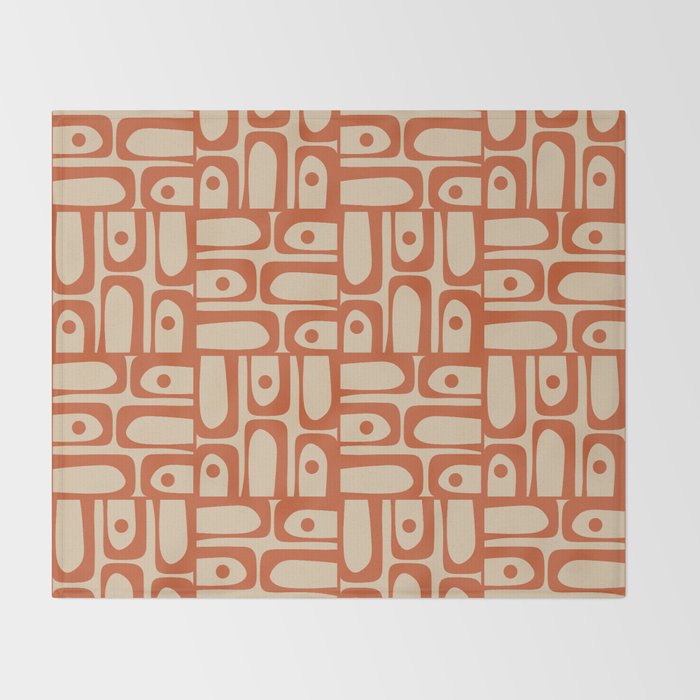 Mid Century Modern Piquet Abstract Multi Pattern Mid Mod Burnt Orange and Beige Throw Blanket Gallery Image 2