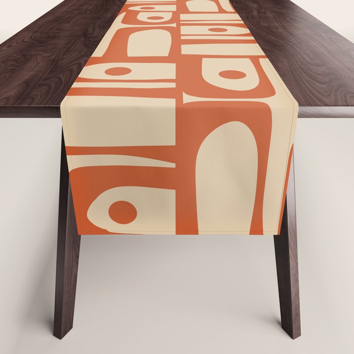 Mid Century Modern Piquet Abstract Multi Pattern Mid Mod Burnt Orange and Beige Table Runner Gallery Image 1