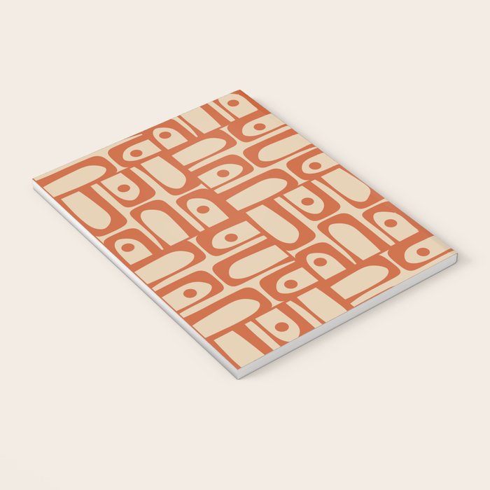 Mid Century Modern Piquet Abstract Multi Pattern Mid Mod Burnt Orange and Beige Notebook Gallery Image 3