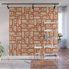 Mid Century Modern Piquet Abstract Multi Pattern Mid Mod Burnt Orange and Beige Wall Mural Gallery Image 1