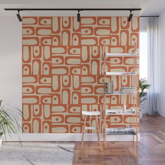 Mid Century Modern Piquet Abstract Multi Pattern Mid Mod Burnt Orange and Beige Wall Mural Gallery Image 1