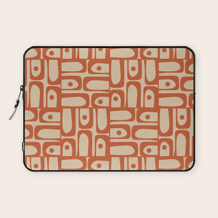 Mid Century Modern Piquet Abstract Multi Pattern Mid Mod Burnt Orange and Beige Laptop Sleeve Gallery Image 1