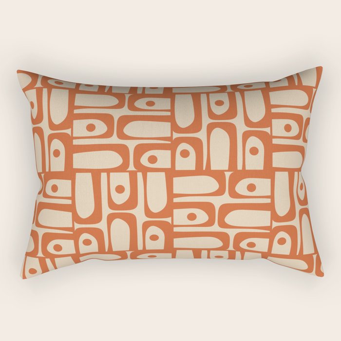 Mid Century Modern Piquet Abstract Multi Pattern Mid Mod Burnt Orange and Beige Rectangular Pillow Gallery Image 1