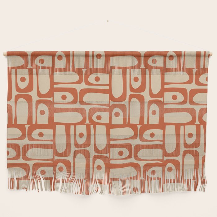 Mid Century Modern Piquet Abstract Multi Pattern Mid Mod Burnt Orange and Beige Wall Hanging Gallery Image 1