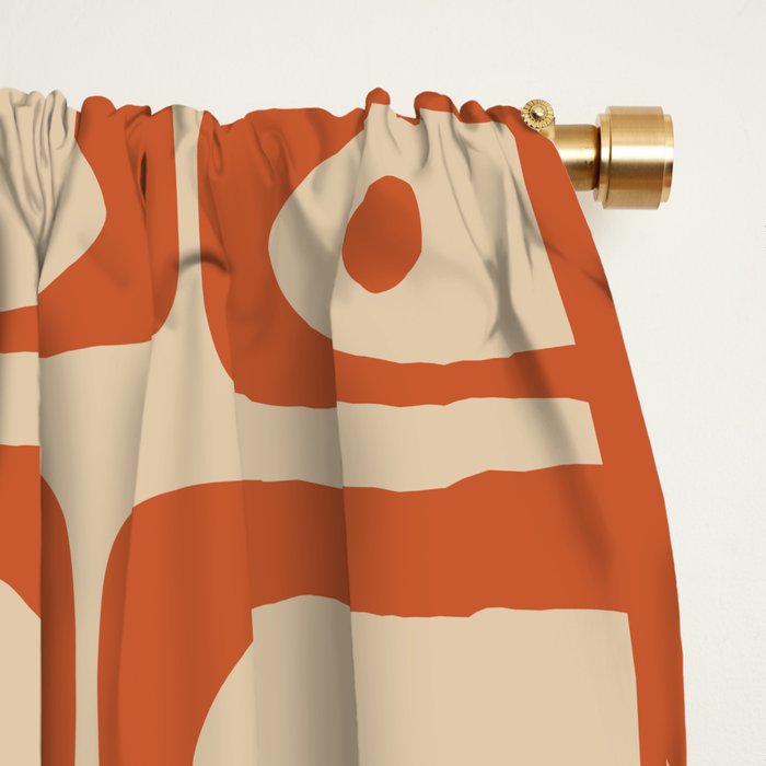 Mid Century Modern Piquet Abstract Multi Pattern Mid Mod Burnt Orange and Beige Window Curtain Gallery Image 2