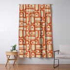 Mid Century Modern Piquet Abstract Multi Pattern Mid Mod Burnt Orange and Beige Window Curtain Gallery Image 5