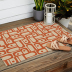 Mid Century Modern Piquet Abstract Multi Pattern Mid Mod Burnt Orange and Beige Outdoor Rug Gallery Image 2