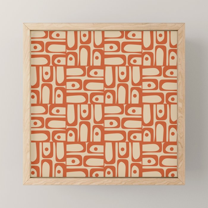 Mid Century Modern Piquet Abstract Multi Pattern Mid Mod Burnt Orange and Beige Mini Art Print Gallery Image 1