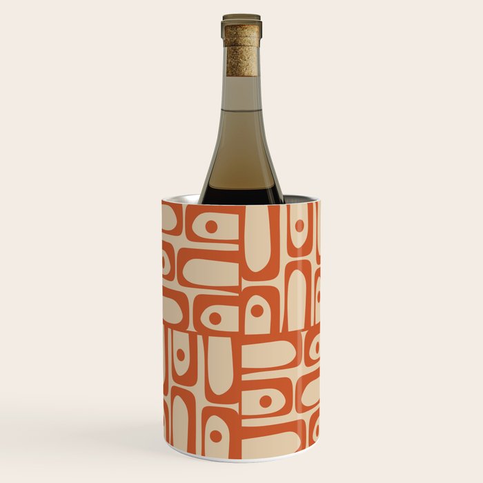Mid Century Modern Piquet Abstract Multi Pattern Mid Mod Burnt Orange and Beige Wine Chiller Gallery Image 1