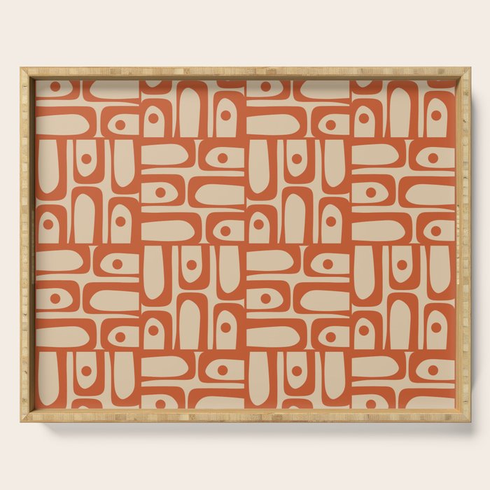 Mid Century Modern Piquet Abstract Multi Pattern Mid Mod Burnt Orange and Beige Serving Tray Gallery Image 1