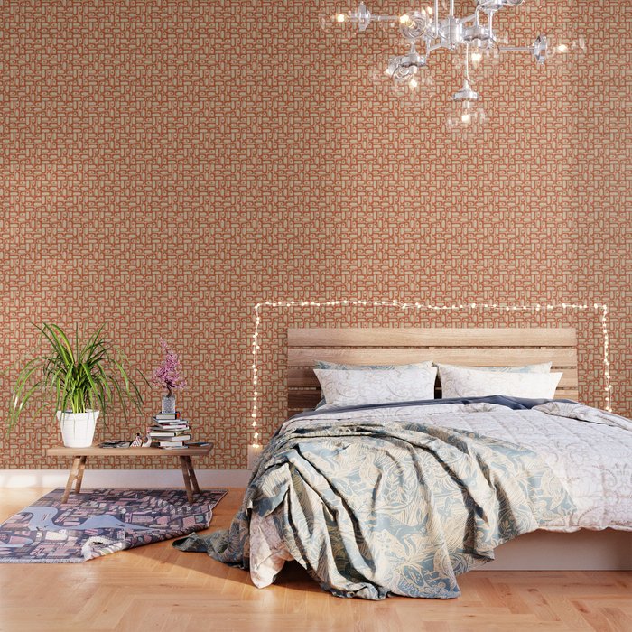 Mid Century Modern Piquet Abstract Multi Pattern Mid Mod Burnt Orange and Beige Wallpaper Gallery Image 3