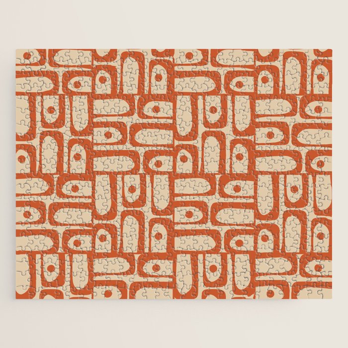 Mid Century Modern Piquet Abstract Multi Pattern Mid Mod Burnt Orange and Beige Jigsaw Puzzle Gallery Image 1