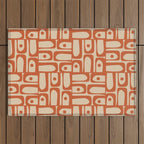 Mid Century Modern Piquet Abstract Multi Pattern Mid Mod Burnt Orange and Beige Outdoor Rug Gallery Image 1