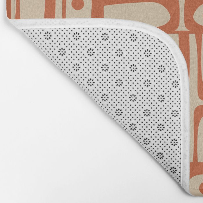 Mid Century Modern Piquet Abstract Multi Pattern Mid Mod Burnt Orange and Beige Bath Mat Gallery Image 2