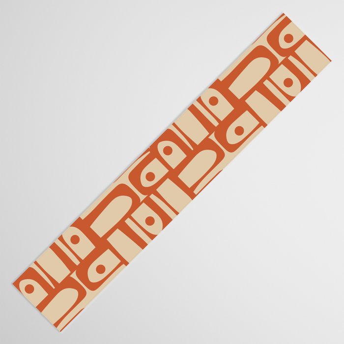 Mid Century Modern Piquet Abstract Multi Pattern Mid Mod Burnt Orange and Beige Table Runner Gallery Image 3
