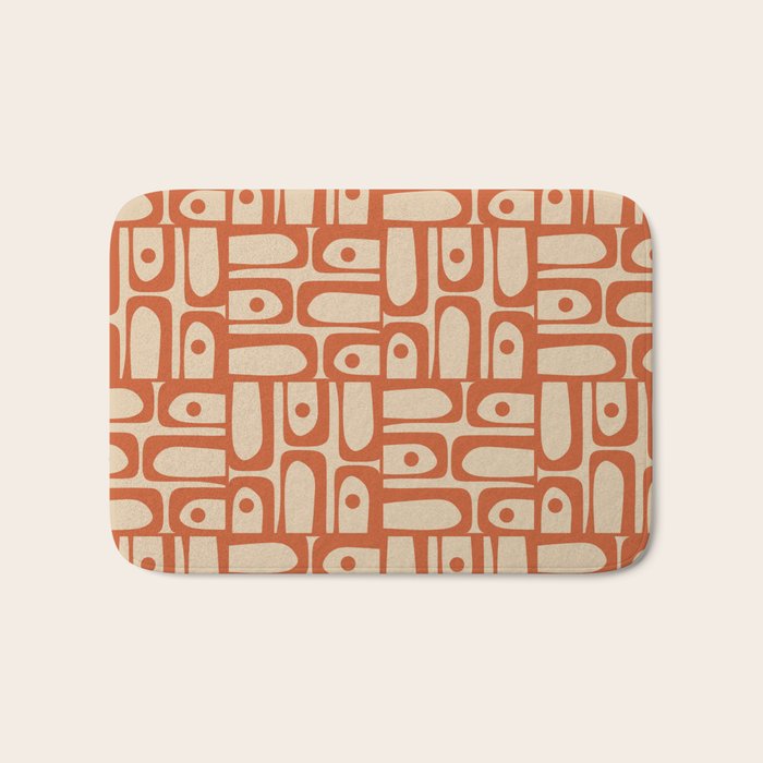Mid Century Modern Piquet Abstract Multi Pattern Mid Mod Burnt Orange and Beige Bath Mat Gallery Image 1