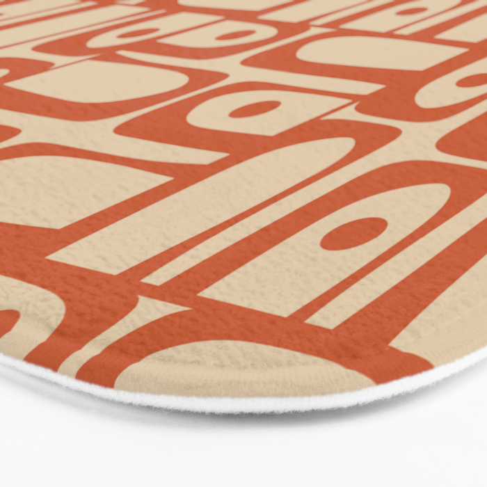 Mid Century Modern Piquet Abstract Multi Pattern Mid Mod Burnt Orange and Beige Bath Mat Gallery Image 3