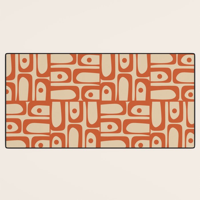 Mid Century Modern Piquet Abstract Multi Pattern Mid Mod Burnt Orange and Beige Desk Mat Gallery Image 3