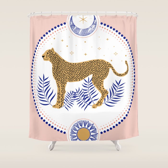 Wild Cheetah and the Moon 2 Shower Curtain Gallery Image 1