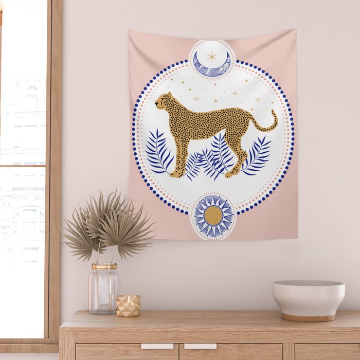 Wild Cheetah and the Moon 2 Wall Tapestry Gallery Image 2