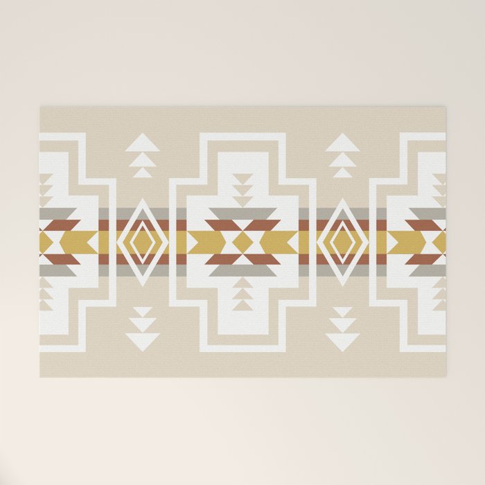 Aztec Stripes Beige Welcome Mat