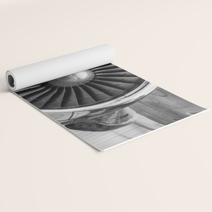 Vintage Airplane Turbine Engine Black and White Photography / black and white photographs Yoga Mat Gallery Image 2