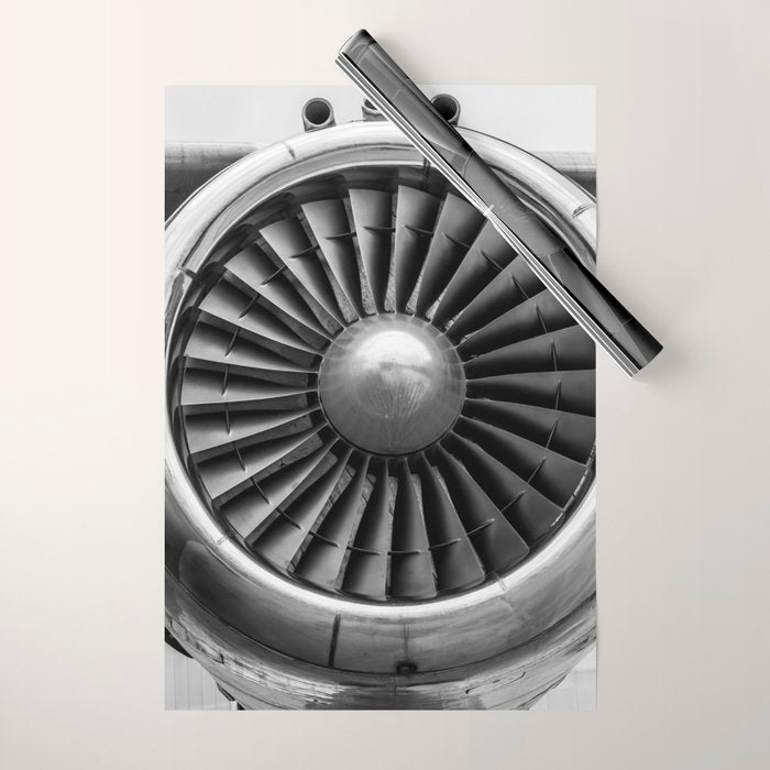 Vintage Airplane Turbine Engine Black and White Photography / black and white photographs Wrapping Paper Gallery Image 1